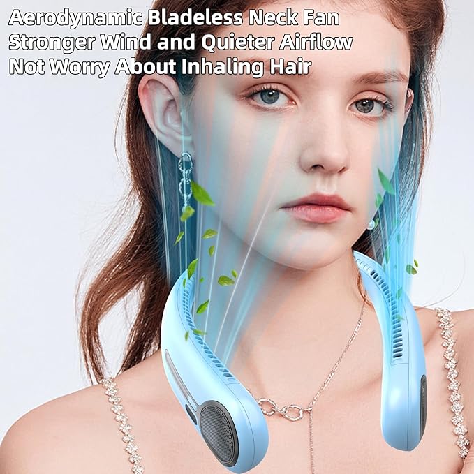 Kinhowly Portable Neck Fan,Hands Free Personal Wearable Bladeless Fan,6000mAh USB Rechargeable,360° Cooling,LED Display,4-Speeds,Birthday Gifts for Men Women Dad Mom,Valentines Day Gifts (Light blue)