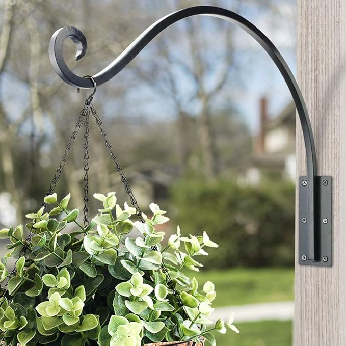 Lifyzoon Heavy Duty Plant Hanger Bracket (22"/Black) Outdoor Hand-Forged Hanging Plant Bracket Durable and Stable Bird Feeder Hanger