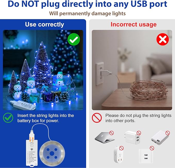 HXWEIYE Rechargeable Fairy Lights with Remote & DIY Timer, 33ft 100LED Battery Operated Twinkle String Lights, 8 Modes Decor Light for Bedroom Indoor Wedding Dorm Christmas Tree Party (Blue)