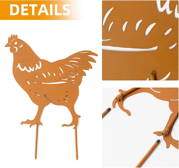 TT & MM Christmas Chicken Gifts for Women/Men,Chicken Metal Decorative 4 Pcs Garden Stakes,Hen/Chicks Silhouette Statues for Yard Art,Backyard,Patio,Lawn Ornaments,Outdoor Decor