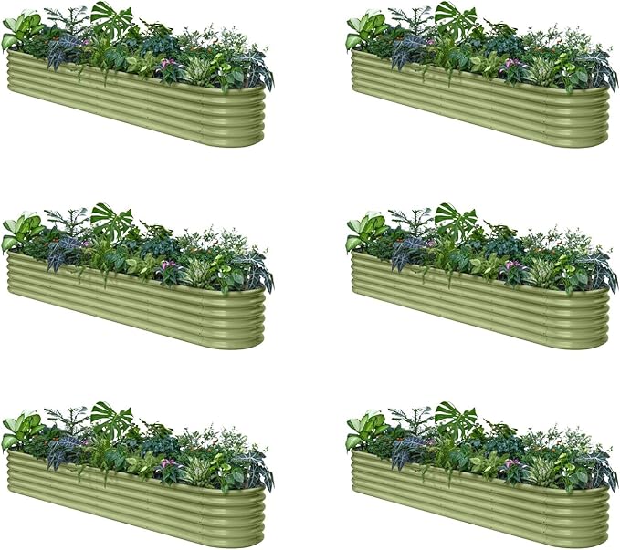 6-Pack Galvanized Raised Garden Bed 10x2x1.5 | 8x4x1.5 ft, 18" Tall Metal Planter Boxes Outdoor for Herb Vegetable, Modular Raised Flower Bed for Gardening with Zn-Al-Mg Coated - Moss Green