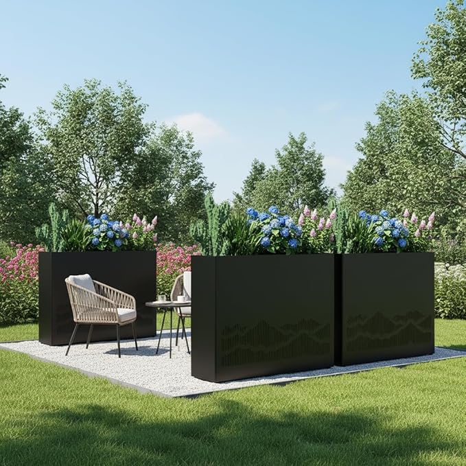 Vrtizalv Metal Rectangular Planter Box, 36” x 12” x 26” Heavy Duty Tall Rounded Corner Spliced Hollowed-Out Design Planter for Porch, Garden, Patio, Yard Outdoor Plants