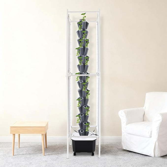 Hydroponics Growing System Kit,70 Pods Vertical Indoor Garden with LED Grow Light, Indoor Herb Garden with Wheels, Plant Germination Kit for Vegetable Fruit (Grey 70 Holes)