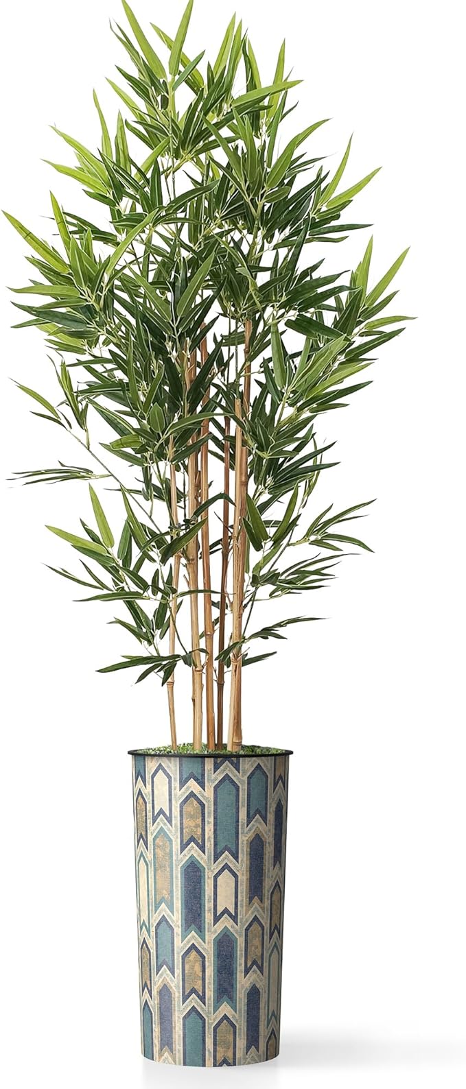 Artificial Tree in Modern Polygon Pattern Effect Planter, Fake Bamboo Silk TRE for Indoor and Outdoor Home Decoration - 70" Overall Tall (Plant Pot Plus Tree)