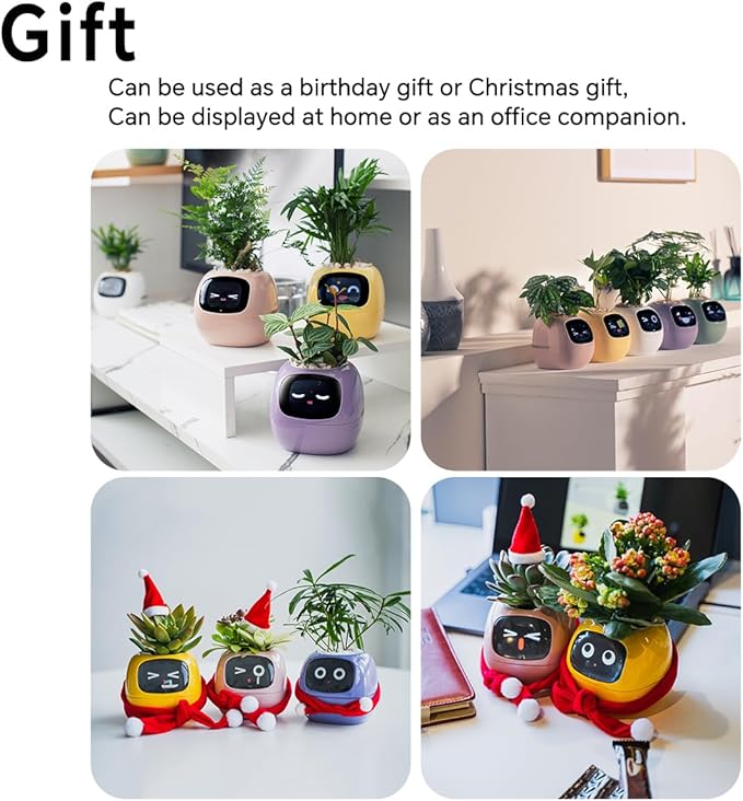 Smart Pet Planter, Smart Plant Pot, With Artificial Intelligence, Time Weather Display, And Multiple Expressions Animation,Lovely Plant Companion, For Desktop Decoration, Gifts,Plant-Free (White)