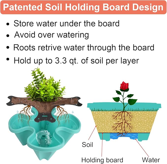 GameXcel Vertical Planter, 6 Tier Stackable Strawberry Planter with Garden Tool Set, Movable Indoor/Outdoor Garden Herb Pot for Growing Vegetables and Succulents, Teal