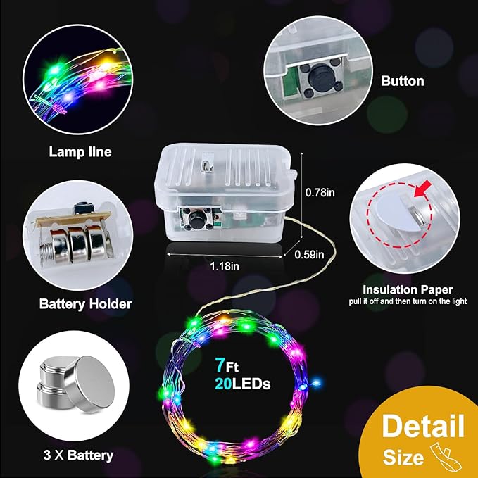 pozzolanas 50 Pack Multicolor Battery Operated String Lights - 7ft Waterproof Fairy Lights with 20 LEDs for Home, Mason Jar, Party, Wedding, Halloween, Christmas Decorations