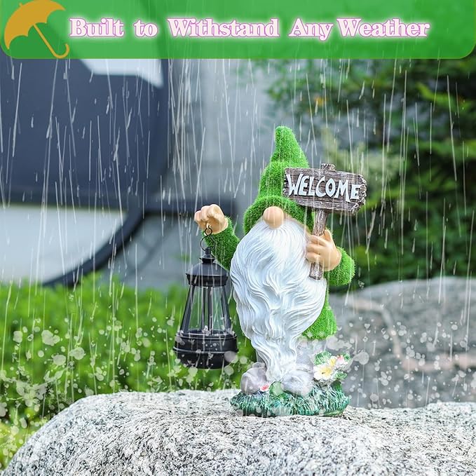 Garden Outdoor Statues, Solar Gnome Statues,Gnome Decorations with Solar Outdoor Lights for Garden Decor, Sculptures & Statues for Front Porch Patio Lawn, Gifts for Mom, 13"