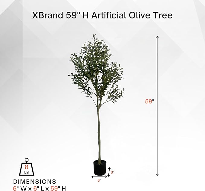 XBrand 59.1-Inches Artificial Olive Tree in Pot for Indoor Outdoor Home Office Store, Great Housewarming Gift