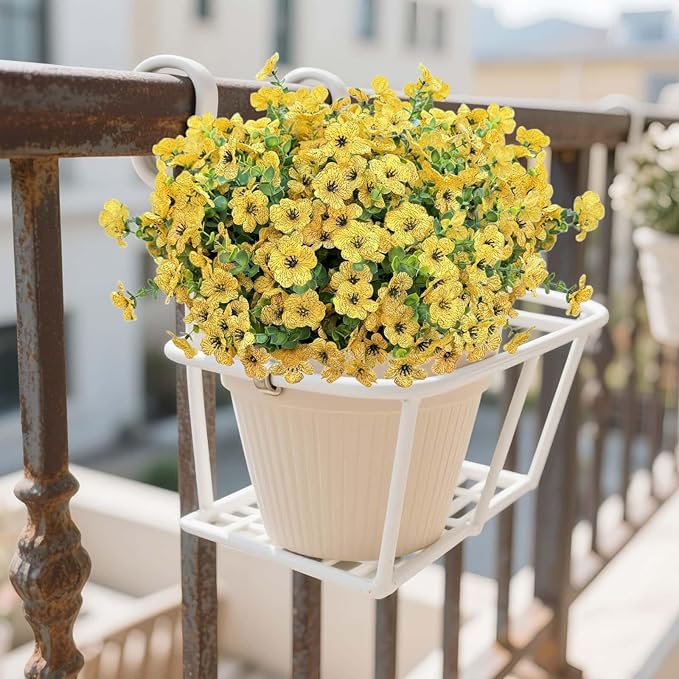 XccJLYB Artificial Flowers for Outdoor UV Resistant Fake Plants, 12 Bundles Fake Mums Silk Daisy in Pots for Porch Patio Garden, Faux Potted Home Decor for Outside (Yellow)