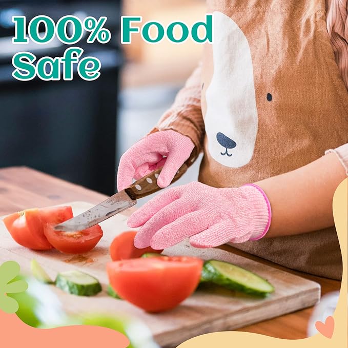 Evridwear Cut Resistant Gloves for Kids 10-13 Years, Level 5 Protection Cutting Gloves Food Grade for Cooking, Whittling, Wood Carving, Gardening and DIY