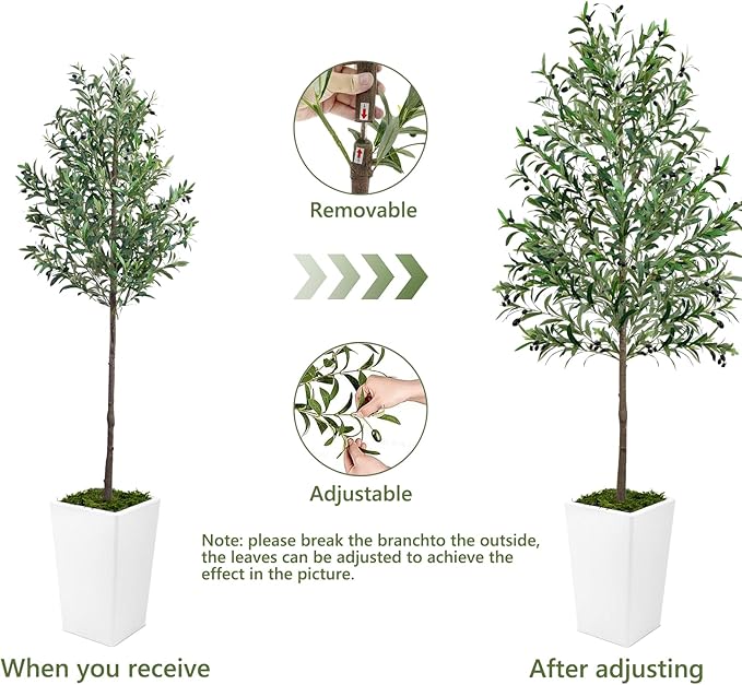 Olive Trees Artificial Indoor 5ft, 2 PCS Tall Faux Silk Plant with Pot, Realistic Leaves and Natural Wood Trunk Fake Trees with Lifelike Fruits for Home Office Decor Bedroom Livingroom Entryway