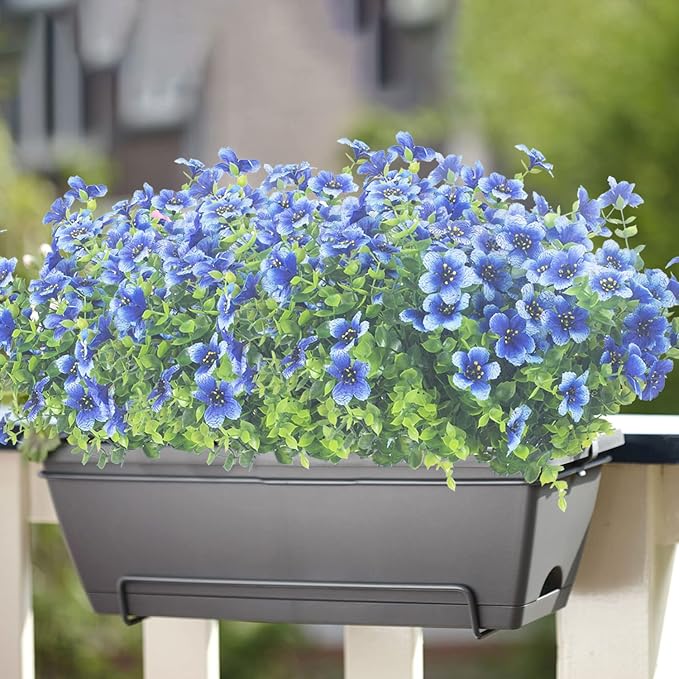 Grunyia 10 Bundles Artificial Flowers Outdoor UV Resistant Fake Flowers No Fade Faux Plants Garden Porch Window Box Decorating (Blue)