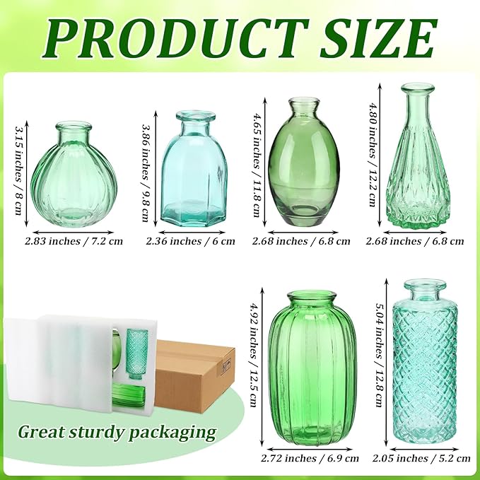 Teecyhooo 6 Pcs Stained Glass Hanging Vases Colorful Glass Terrariums with Rope Small Hanging Planters Pot Containers for Air Plants Flowers Garden Home Wedding Decor(Green Series)
