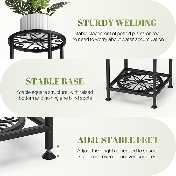 YOCOMEY 4 Tier Plant Stand Outdoor Indoor, Metal Flower Shelf Display Holder, Multiple Plants Corner Tall Flower Holders for Patio Balcony Porch Garden Living Room (Black)