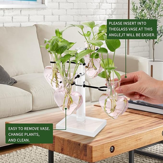 YYHglass Clear Plants Propagation Stations Terrarium Kit Birthday Gift for Women for Indoor Home Office Decor Acrylic Plant Accessories - 4 Love Hear Vase