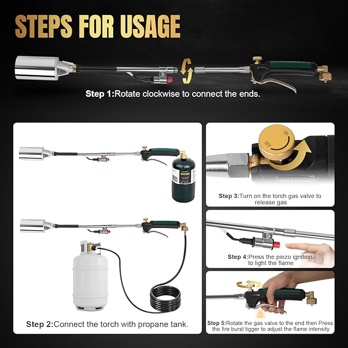 Heavy Duty Weed Torch Propane Burner with Storage Bag, High Output 360,000 BTU Blow Torch with 8.8FT Hose, Portable Flame Weeder with Igniter for Garden Wood Roofing Snow Road Charcoal Start