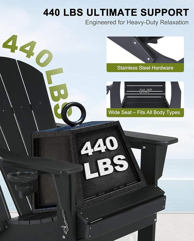Folding Adirondack Chairs Set of 6- Plastic Adirondack Chairs with Cup Holder, Weather Resistant for Outdoor, Patio, Lawn, Garden, Backyard Deck, Fire Pit - Black
