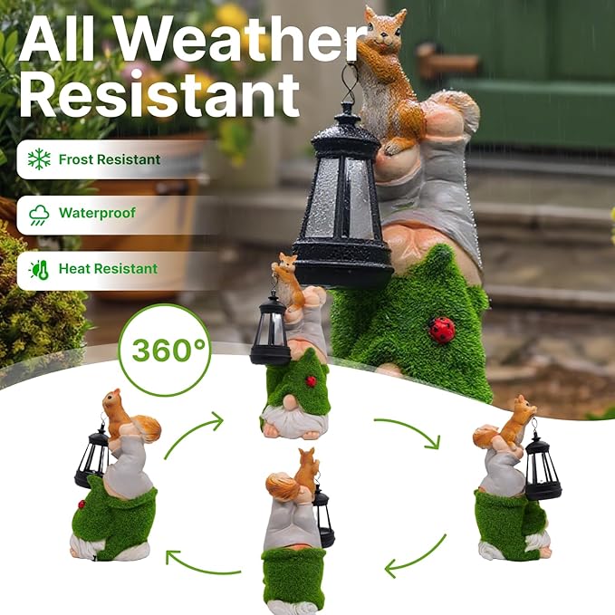Lnzhauscia Garden Gnome Statues Decor with Solar Lights, Outdoor Decorations for Yard Porch Lawn Balcony Patio, Housewarming Gifts