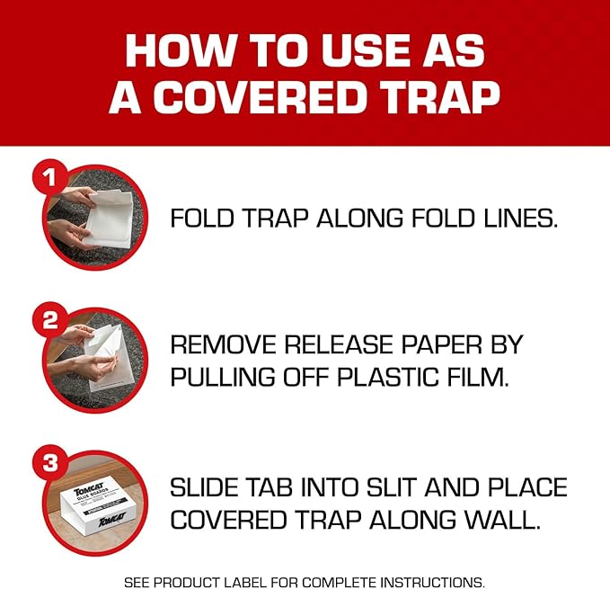 Tomcat Glue Boards with Eugenol — Enhanced Stickiness for Mice, Cockroaches & Insects, Flat or Covered Use, Ready-To-Use, 4 Traps