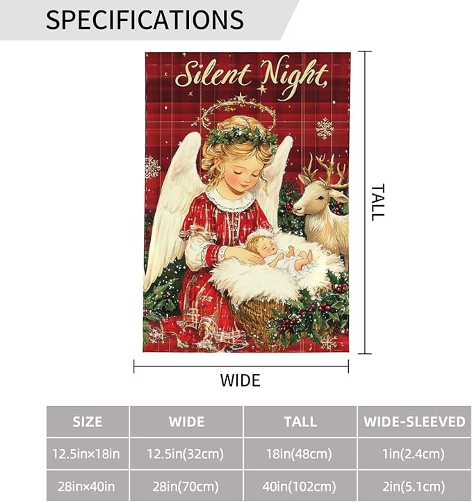 Christmas Angel Garden Flag 12x18 Inch Double Sided All-Weather Polyester Outdoor Flag For Patio Lawn Yard And Garden Welcome Decor