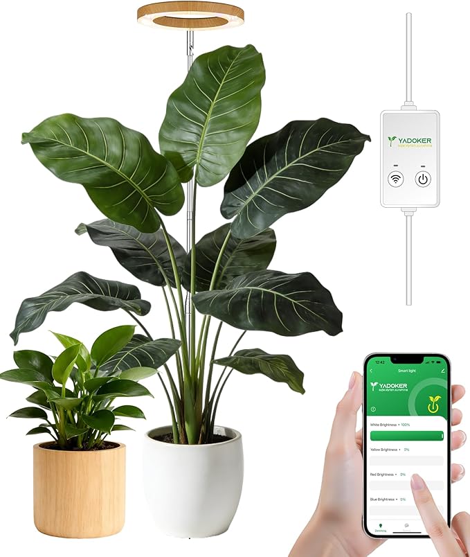 yadoker Plant Grow Light, Smart Plant Light Works with Alexa,Google for Indoor Plants,Height Adjustable,Customized Light Brightnesss,Multiple Timers