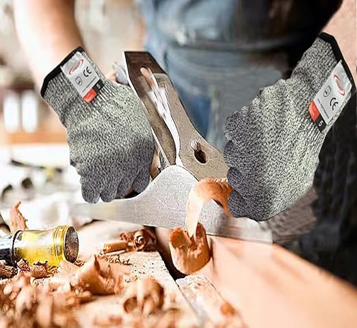 Cutting Gloves, 1 Pairs of Cut Resistant Gloves Food Grade, Cut Resistant Gloves for Kitchen, Oyster Shucking, Fish Fillet Processing, Carving Wood and Gardening(Small-Grey)