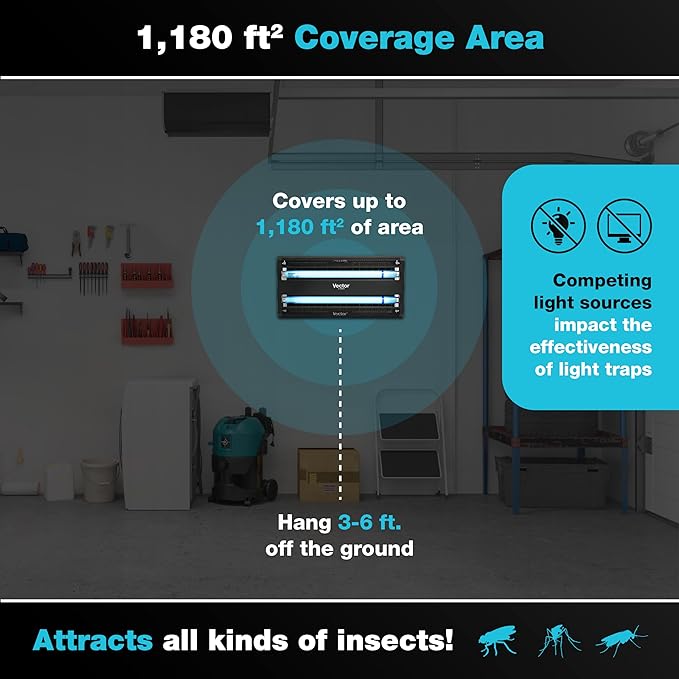 Catchmaster Vector 30 Black, UV Light Fly Traps Indoor for Home, Electric Gnat Traps for House Indoor, Shatterproof Bulbs UV Lamp Insect & Mosquito Killer, Silent Bug Light for Kitchen, Shed, Garage
