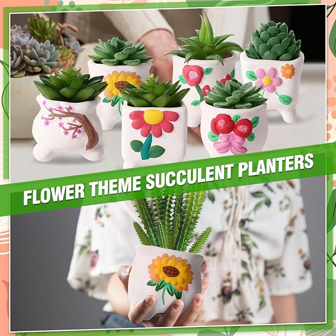 Leitee 18 Pcs Paint Your Own Ceramic Pot Bulk Fall Succulent Pots Ready to Paint Small Pot Mini Succulent Planters Pottery Painting for Spring Valentine Easter Craft(Romantic Flowers)