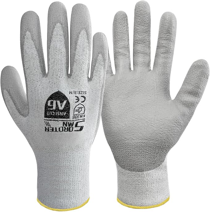 Cut Resistant Work Gloves, ANSI A6, PU Coated Palms for Flexible No Slip Grip, Food Grade, Abrasion Resistant