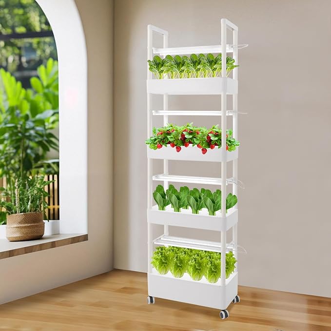 Hydroponics Growing System, 56 Pods Vertical Hydroponic Growing Tower with LED Grow Light, 32L Indoor Gardening System for Herb Vegetable Fruit