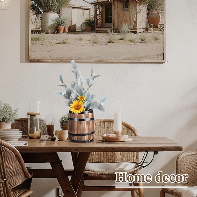 4 Pcs Wood Wine Barrel Vase Vintage Flower Vase Container Rustic Barrel Planter for Wedding Reception Table Decoration Home Indoor Outdoor Garden Kitchen Party (8 x 6.5 Inch)