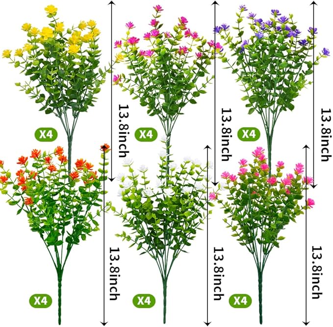 ArtBloom 24 Bundles Outdoor Artificial Flowers UV Resistant Fake Boxwood Plants, Faux Greenery for Indoor Outside Hanging Plants Garden Porch Window Box Home Wedding Farmhouse Décor (Mix Color)