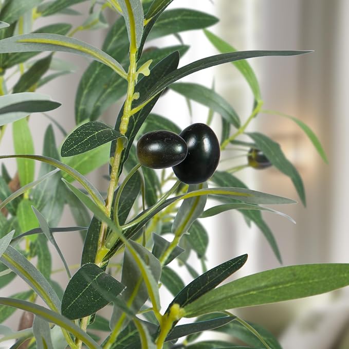 Fake Olive Tree, 5FT 2Pack Tall Plants Olive Trees 60in Silk Plant with Trunk and Realistic 536 Leaves and 20 Fruits for Modern Office Home Decor Indoor