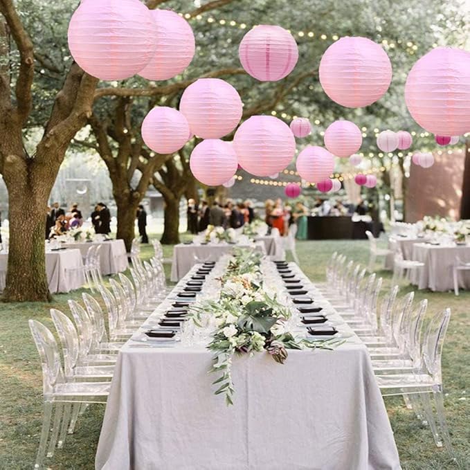 BEISHIDA Pink Round Paper Lanterns Hanging Decorative Chinese Paper Lanterns Lamp for Valentine Birthday Wedding Party Decoration and Baby Bridal Shower（10 Packs）