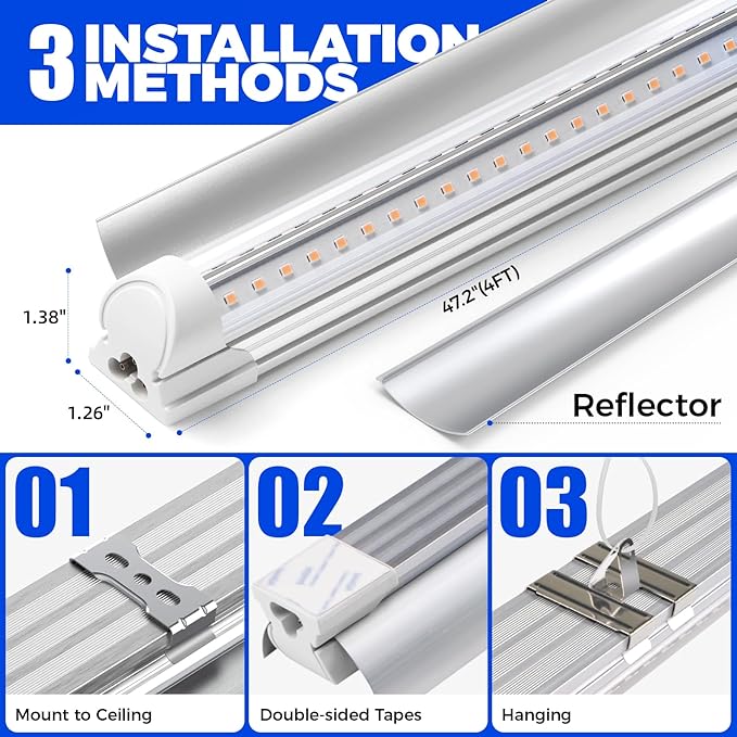 Barrina T8 LED Grow Light 4FT,168W(4 x 42W), 1000W Equivalent, Full Spectrum, V-Shape with Reflector Combo, Grow Lights for Indoor Plants, Greenhouse, 4-Pack