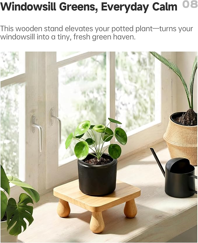 100% Solid Wood Plant Stand Indoor, Wooden Stool Display Stand, Riser Flower Pot Holder, Modern Plants Rack, Small Planter Tray for Home Decor, Living Room, Gardening, Natural (1PC)