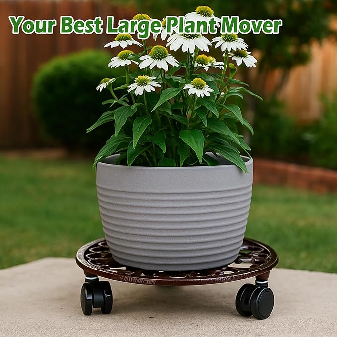 2 Packs 11 Inch Rolling Plant Stand with Wheels Wrought Iron Rolling Plant Stand with Casters Heavy Duty for Indoor Plants Rollers with Wheels, Metal Round Plant Dolly