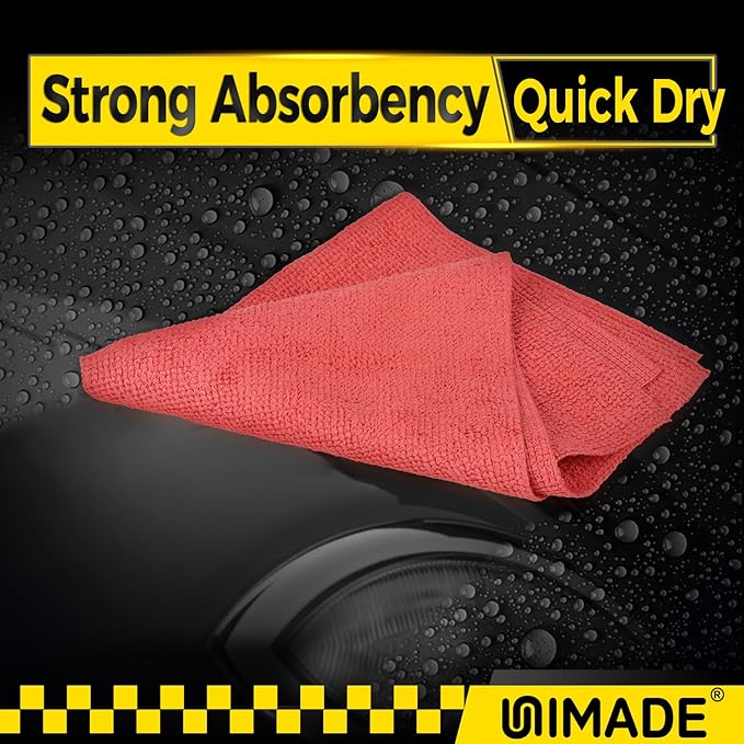 Microfiber Cleaning Cloth, 24 Pack Reusable Microfiber Towels for Cars Lint Free Cleaning Shop Towel Rags for Home Kitchen Automotive Bar Mechanic Restaurant Garage, 11"x 12", Red