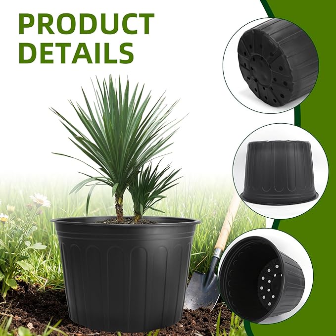 SLMKHHU 30 Pack 5 Gallon Plastic Nursery Pots,12.8 Inch Thickened Soft Plant Pots with Drainage Holes,Flower Planter Container for Seedlings Garden,Indoor and Outdoor