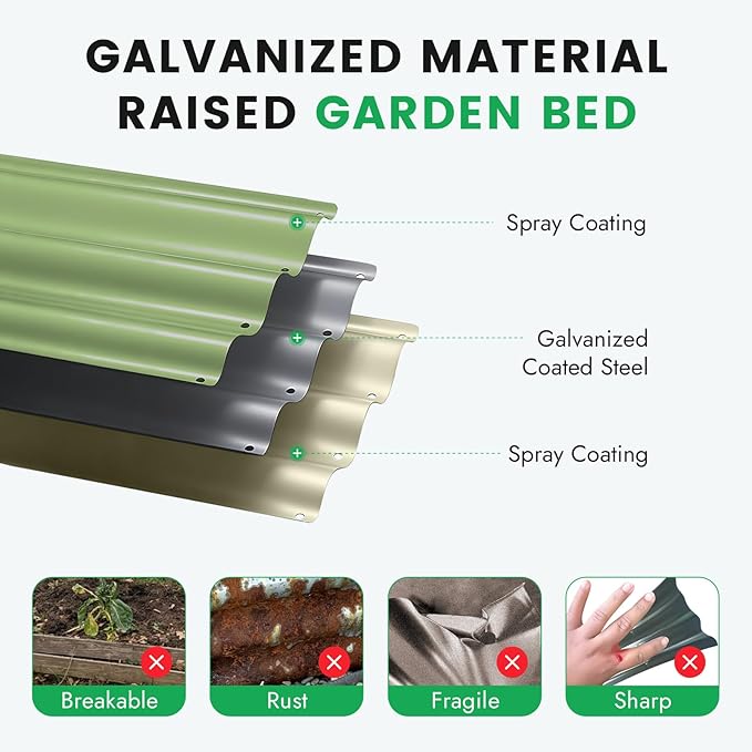INNO STAG Round Galvanized Raised Garden Bed — 2×2×1ft Planter Box Outdoor Raised Beds Kit for Gardening Vegetables, Fruits, Herbs, and Flowers, Olive Green
