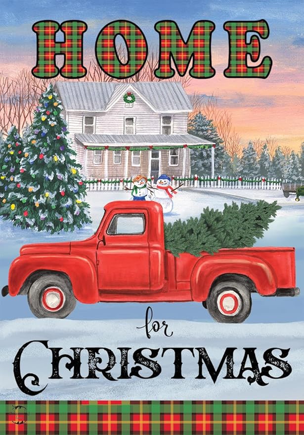 Home for Christmas Garden Flag Red Pickup Truck Tree 12.5" x 18" Briarwood Lane