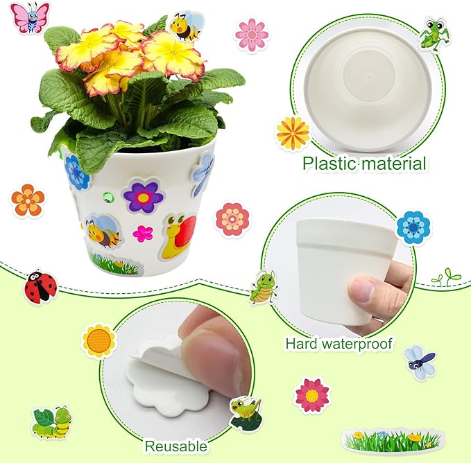 30 Set Garden Paper Pot Craft Kit，DIY Flower Plant Crafts with 216 Foam Stickers Watercolor Pens Plastic Plant Tags for Spring Summer Gardening Art Project Classroom Party Activities (Small)