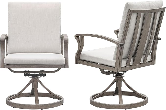 Swivel Patio Dining Chairs Set of 2, Aluminum Outdoor Swivel Rocking Dining Chairs with Cushions, Outdoor Dining Set Patio Furniture Set for Backyard, Deck, Garden, Pool, Limed Oak