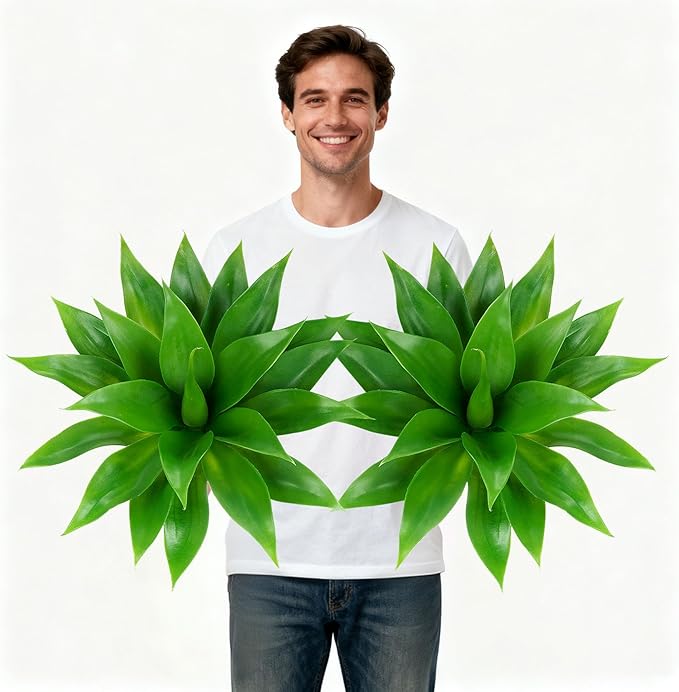 Artificial Agave Faux Agave Fake Greenery 18In Outdoor Artificial Plant Fake Plant for Indoor Home Decoration Plastic Plant Outdoor Decoration Front Porch Decor Simulation Tree 2Pack(Green)