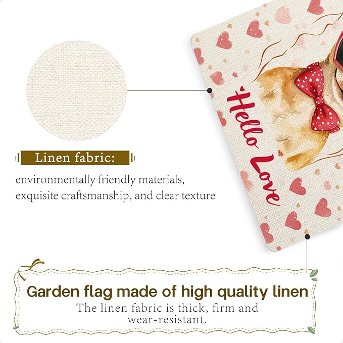 Valentine's Day Chihuahua Hello Love Garden Flag, House Yard Plaid Love Heart Outside Decoration, Spring Holiday Wedding Anniversary Outdoor Small Decor 12x18(12642)