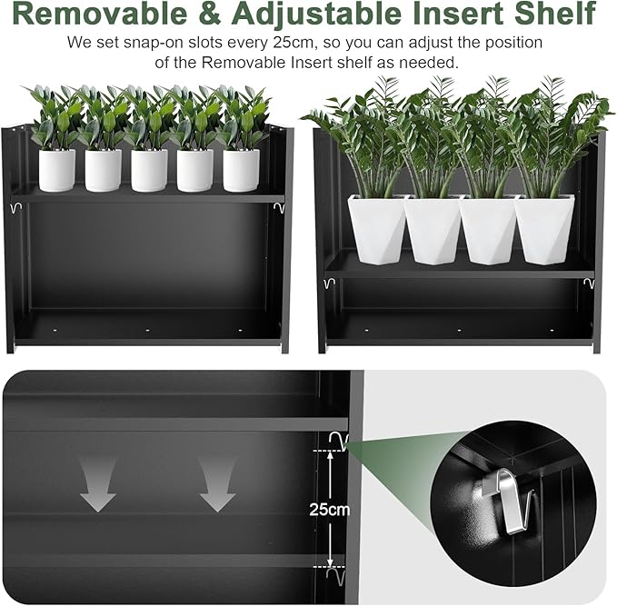Metal Large Planter Box 38" L x 13" W x 30" H, Heavy Duty Tall Rectangle Outdoor Planter Box with Removable Insert Shelves for Porch, Garden, Patio, Yard (Black)