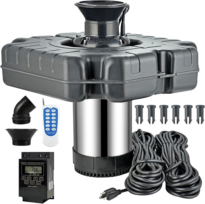 Premium LED Pond Fountain with RGB Lighting System, Stainless Steel Rotor, All-Copper Motor, Remote Control, Dynamic Color Changing, for Garden Ponds (without light)