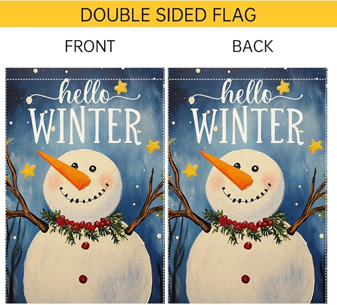 Winter Snowman Garden Flag Double Sided 12x18 Inch Small Burlap Outdoor Yard Decoration Seasonal Holiday Welcome Banner