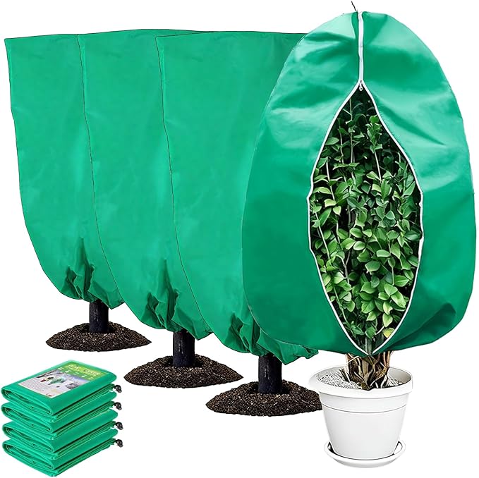 Winter Plant Covers Freeze Protection- 4 Pack 31" x 47" Winter Frost Covers with Zipper & Drawstring,Thickened Frost Cloth Blankets for Outdoor Plants,Tree,Potted,Shrub,Anti-Freeze & Animal Protection